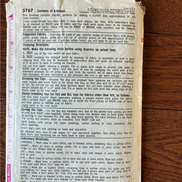 Simplicity Stuffed Animal Pattern - Picture 2 of 2